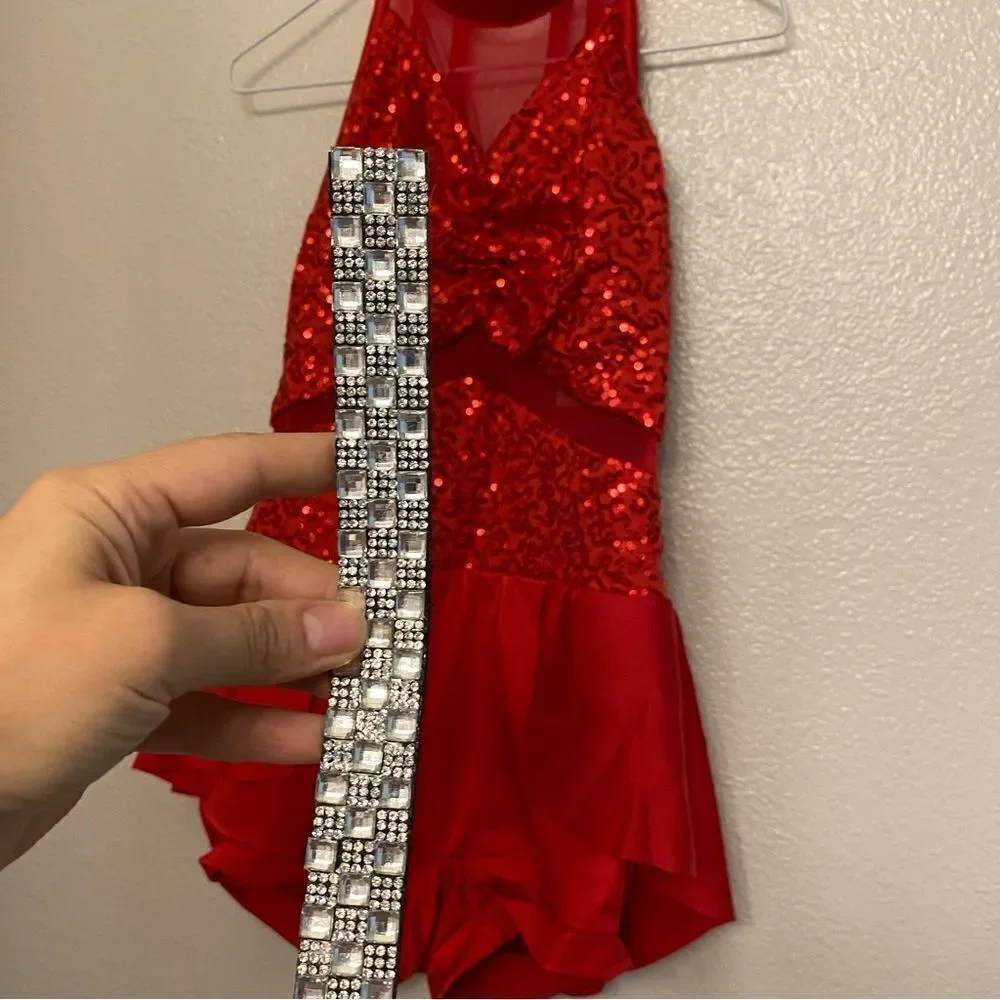 WEISSMAN Dance red sequin Costume leotard I Want Candy 11974 Child LC